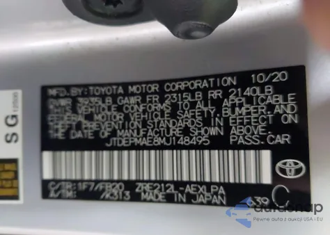 2021 Toyota Corolla Le from USA, damaged, VIN JTDEPMAE8MJ148495